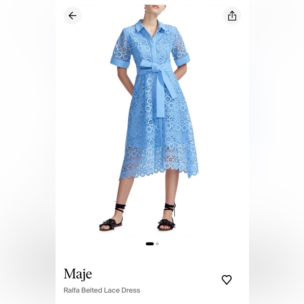 Maje Ralfa Belted Crepe-trimmed Guipure Lace Midi Shirt Dress In Light Blue - Picture 6 of 15